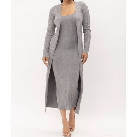 Grey Knit maxi dress set - Picture 1 of 9
